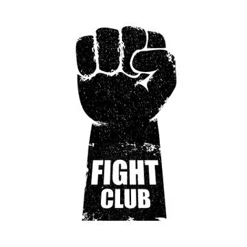 Fight club vector logo or label with grunge black man fist isolated on white Stock Illustration