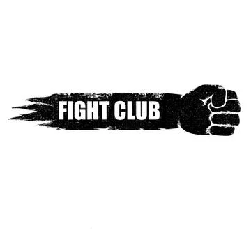 Fight club vector logo or label with grunge black man fist isolated on white 库存插图