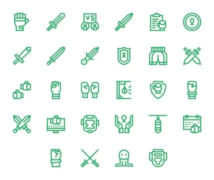 Fight Premium Vector Bundle with 28 256x256 Display Perfect Bold Line Icons Stock Illustration