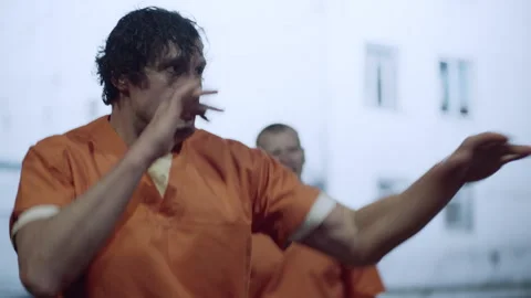 A fight in the prison yard Stock Footage 283081967