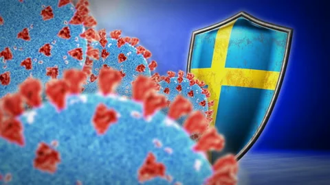 Fight of the Sweden with coronavirus - 3D render seamless loop animation Video stock 138753802