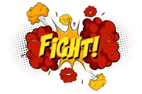 FIGHT text on comic cloud explosion isolated on white background Stock Illustration