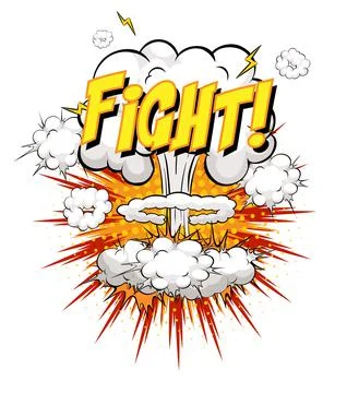 FIGHT text on comic cloud explosion isolated on white background Stock Illustration