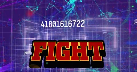 Fight text over multiple changing numbers and network of connections against Illustration