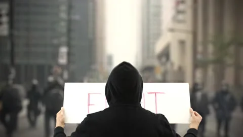 FIGHT text on a protest banner Stock Footage 138538826