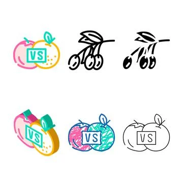 Fight types with oranges and tomatoes color icon vector Stock Illustration