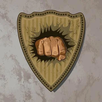 Fight.The vector vintage shield protection fist stamp symbol sticker Stock Illustration