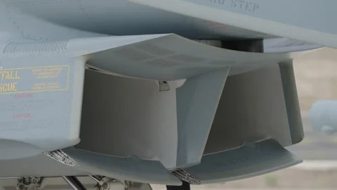 Fighter aircraft engine intake detail view Stock Footage 324138435