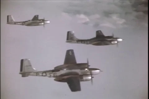 Fighter aircraft flying in flight - 1945 Stock Footage 104649451