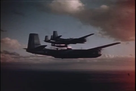 Fighter aircraft flying in flight - 1945 Stock Footage 104649475