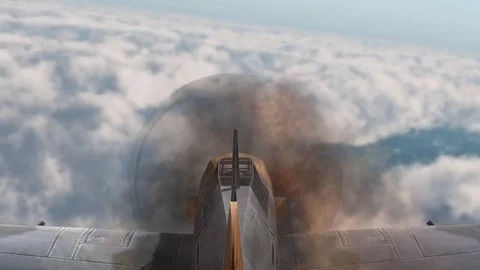 Fighter Airplane from WW2 in flight in the sky - POV view Stock Footage 102220763