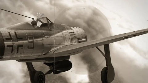 Fighter Airplane from WW2 in flight in the sky - POV Stock Footage 102228422