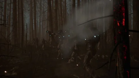 The fighter alien soldier bravely shoots zombies 01 Stock Footage 232967989