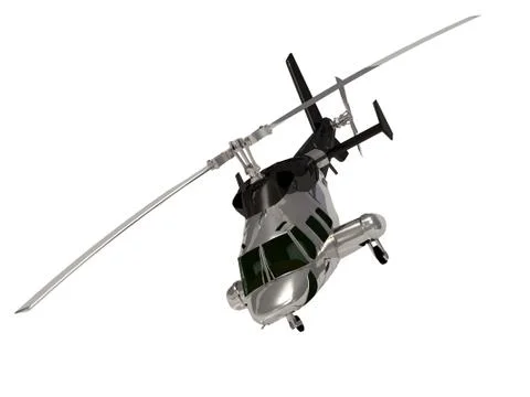 Fighter ARMY Silver helicopter with working propeller front view isolated on Illustrazione stock