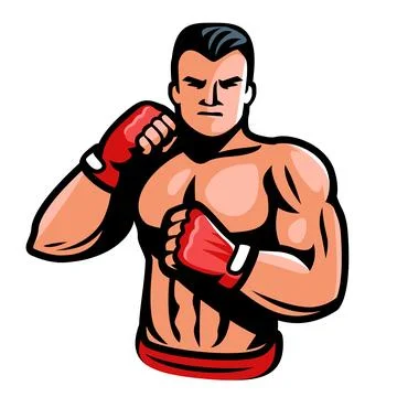 Fighter boxer with gloved fists isolated vector. Fight club, kickboxing, boxing Stock Illustration