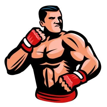 Fighter with boxing gloves design element for sports emblem. Muscular boxer Stock Illustration