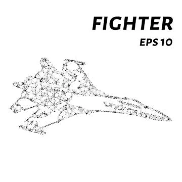 Fighter consists of points, lines and triangles. The polygon shape in the f.. Stock Illustration