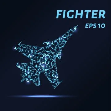 Fighter consists of points, lines and triangles. The polygon shape in the f.. Stock Illustration