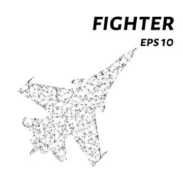 Fighter consists of points, lines and triangles. The polygon shape in the f.. Stock Illustration