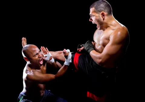 Fighter Countering a Kick Stock Photos