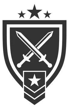 Fighter division patch. Shield badge with crossed swords Illustrazione stock