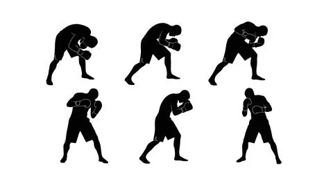 Fighter Ducking Punch Evasive Silhouettes Stock Illustration