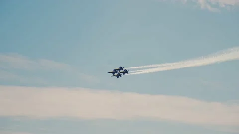 Fighter fighters fly a formation on a background of blue sky. Slow motion Stock Footage 163420390