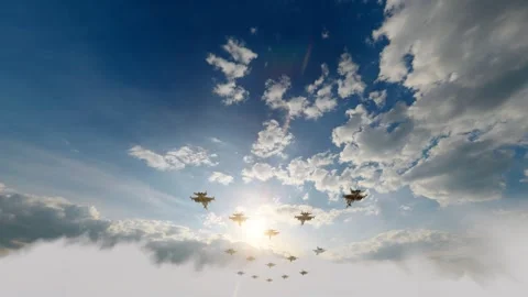 Fighter formation aerial exercise Stock Footage 288080035
