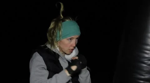 Fighter girl warming up Stock Footage 64222440