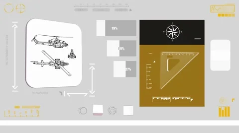 Fighter Helicopter - Digital Blueprint - yellow 01 Stock Footage 61826707