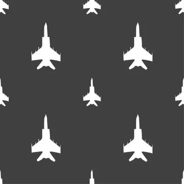 Fighter icon sign. Seamless pattern on a gray background. Stock Illustration