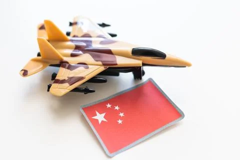 Fighter, interceptor on the China flag background. 3d Illustration Stock Illustration