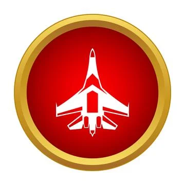 Fighter jet aircraft icon on red circle button Illustrazione stock