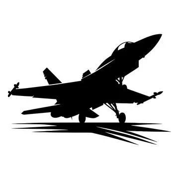 Fighter Jet Airplane Silhouette flat vector illustration isolated on a whit.. Stock Illustration