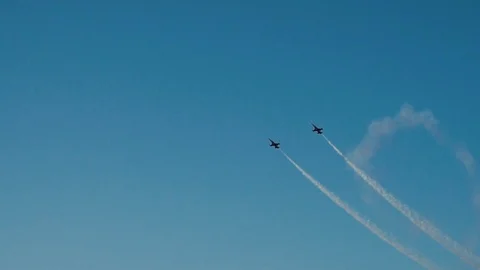 Fighter jet doing demonstrations at air show Stock Footage 122558135