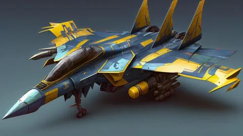 Fighter jet fighter on a gray background. Stock Illustration