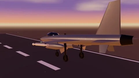 Fighter jet on final approach to a runway in golden hour light Stock Footage 340875663