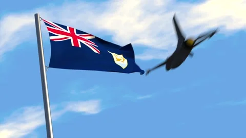 Fighter jet flies past  Anguilla flag Stock Footage 276309915