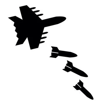 Fighter jet fly destroyer drops the rocket bombs Stock Illustration