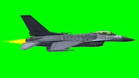 Fighter Jet Flying with Afterburner Flame Green Screen 3D Animation Stock Footage 340676394