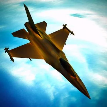 Fighter jet flying against a blue sky, 3d illustration Stock Illustration