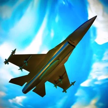 Fighter jet flying against a blue sky, 3d illustration Stock-Illustration