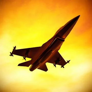 Fighter jet flying against a blue sky, 3d illustration Stock Illustration