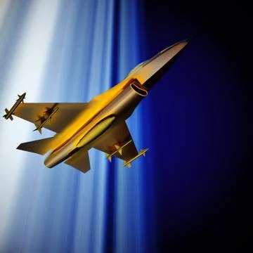 Fighter jet flying against a blue sky, 3d illustration Stock Illustration
