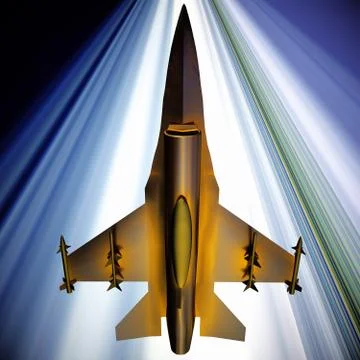 Fighter jet flying against a blue sky, 3d illustration Stock Illustration