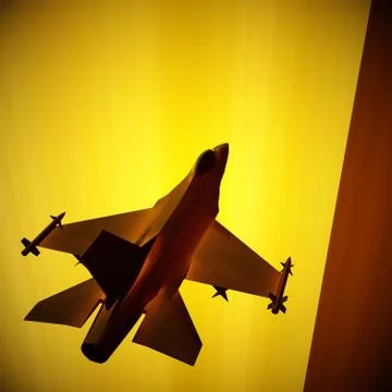 Fighter jet flying against a blue sky, 3d illustration 库存插图