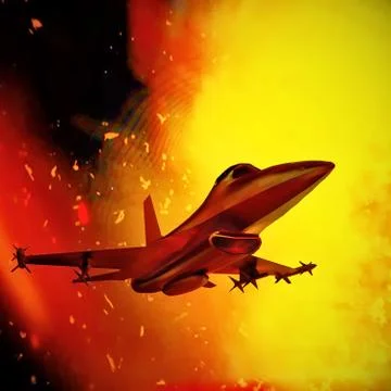 Fighter jet flying against a blue sky, 3d illustration Stock Illustration