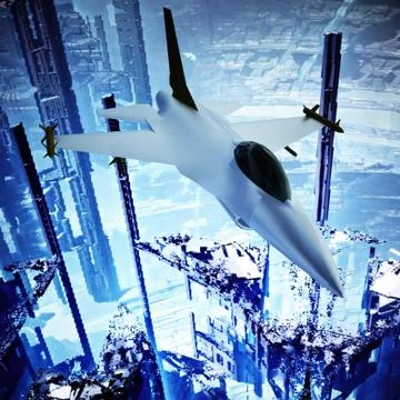 Fighter jet flying against a blue sky, 3d illustration Stock Illustration