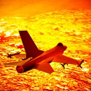 Fighter jet flying against a blue sky, 3d illustration Stock Illustration