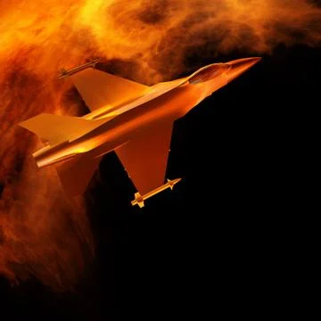 Fighter jet flying against a blue sky, 3d illustration Stock Illustration